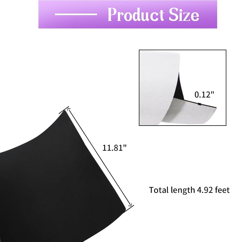 MXCELL Foam Sheets with Adhesive Backing, 11.81 in x 59 in x 1/8 in Black Closed Cell Neoprene Cushion Mat EVA Foam Insulation Padding Soundproof Sheet Rolls for Crafts DIY Projects, Easy to Cut - Image 2
